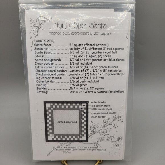 North Star Santa Quilt Pattern Saginaw Street Quilt Company 20 x 20 - Picture 3 of 5